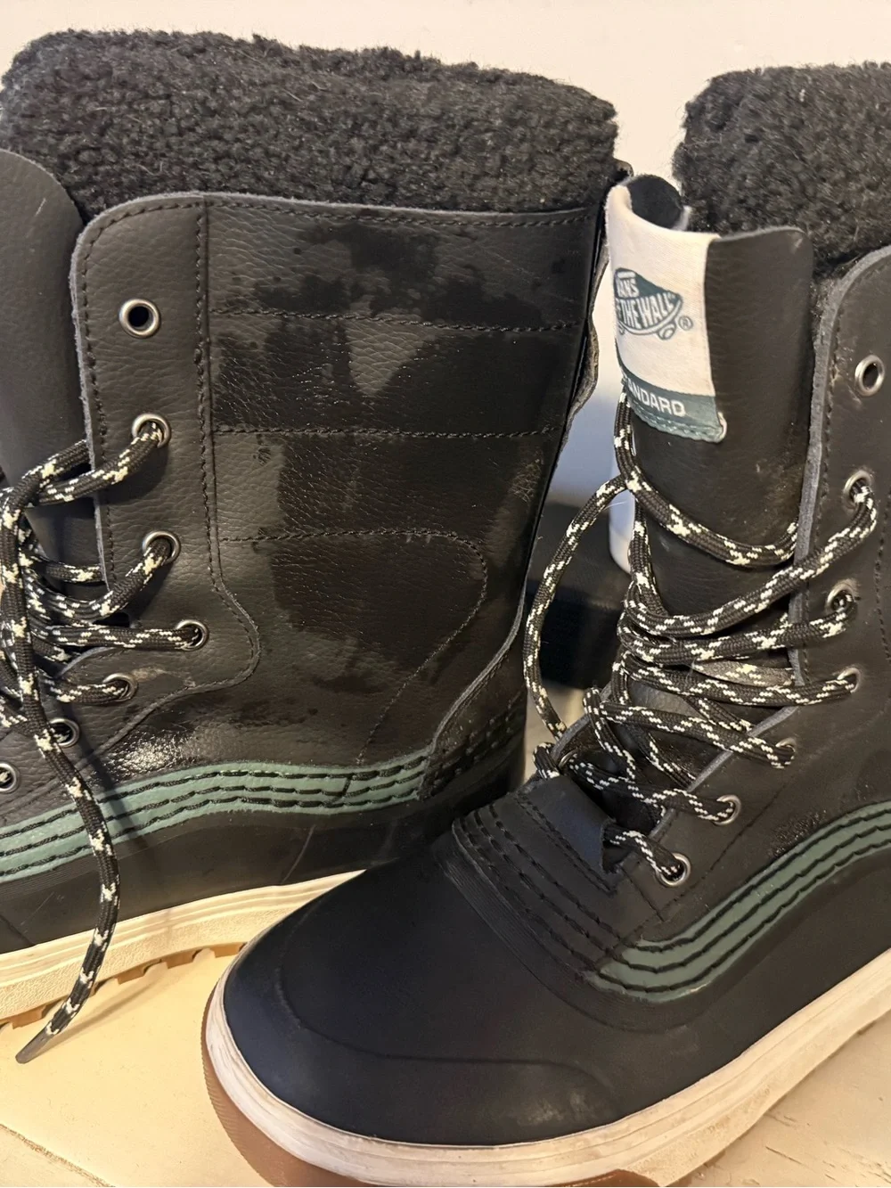 Vans Black Winter Lace-Up Boots with Green Stripe